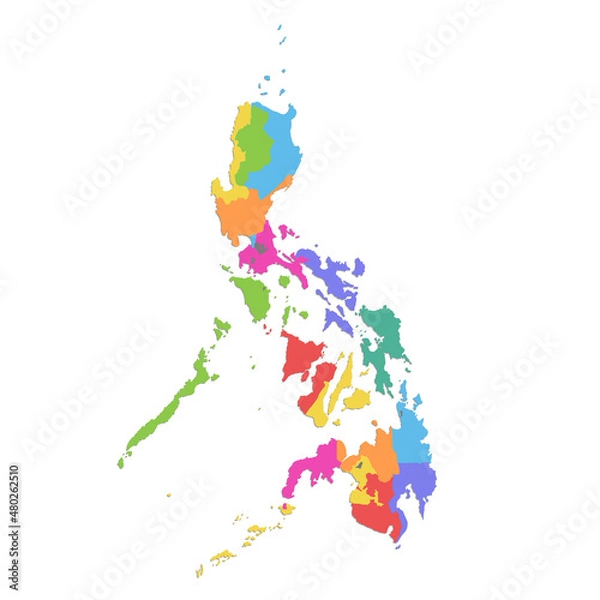 Obraz Philippines map, administrative division, separate regions, color map isolated on white background, blank