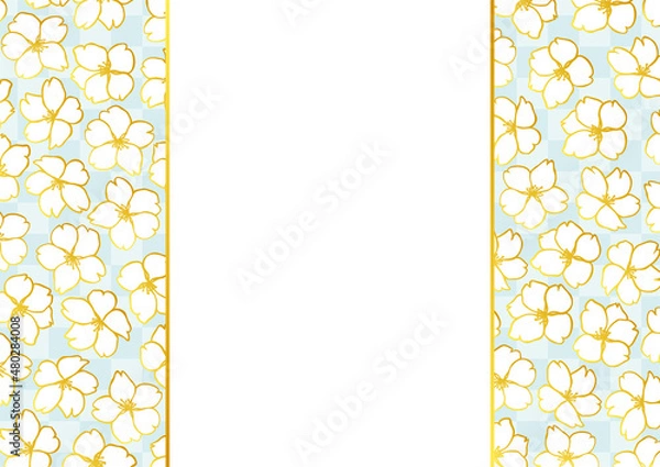 Fototapeta 金色の桜の花と市松模様の背景