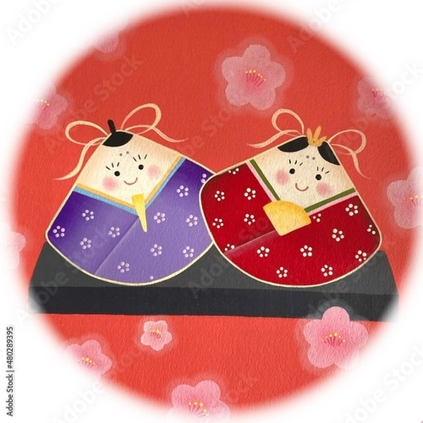 Obraz ひなまつりのイラスト　かわいいお雛様とお内裏様