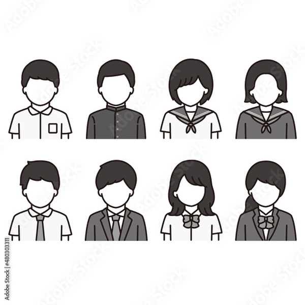 Obraz 学生服 高校生 中学生 アイコン モノクロ イラスト