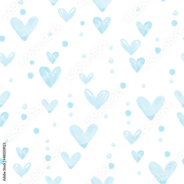 Fototapeta seamless blue hand draw heart and dot pattern on white background  , kids pattern