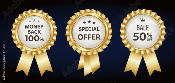 Fototapeta 白と金のロゼットのラベルのベクターイラストセット