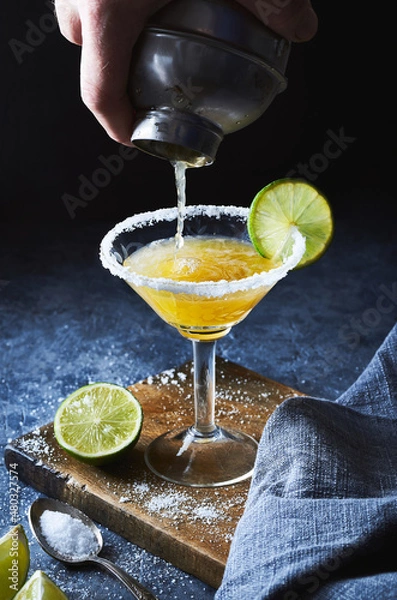 Obraz Bartender making margarita cocktail.