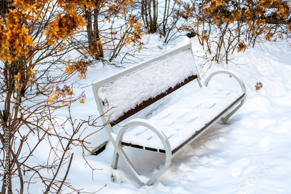 Obraz snow covered bench in winter