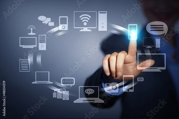 Fototapeta hand pushing on a touch screen