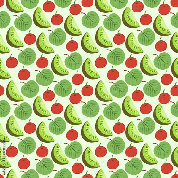 Fototapeta Fruit seamless pattern with kiwi and cherry