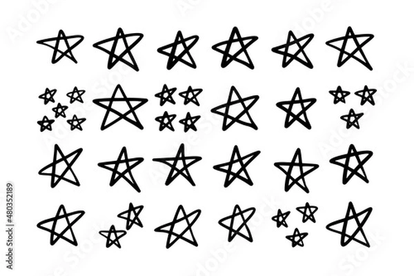 Fototapeta Simple outline grunge stars, signs and symbols. Hand drawn, elements isolated. Vector illustration