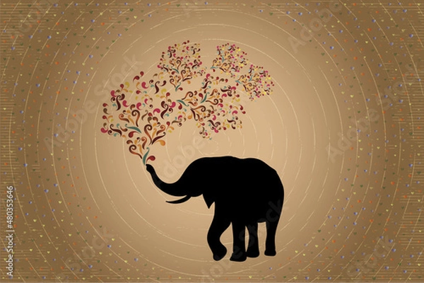 Fototapeta creative illustration of a elephant screams out colorful swirls framed bei colorful hearts