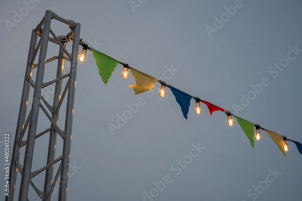 Obraz steel construction and colorful flags