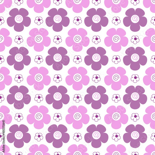 Obraz Cute Daisy pattern wiith simple flowers and spirals on white background.Vector seamless floral ornament