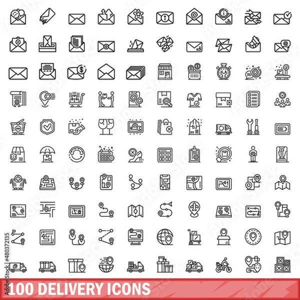 Obraz 100 delivery icons set, outline style