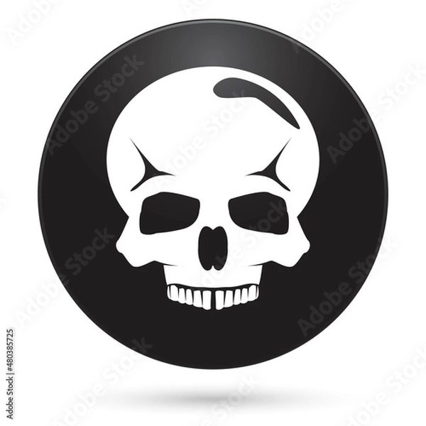 Fototapeta human skull icon, black circle button, vector illustration.