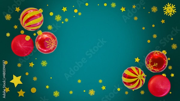 Fototapeta 3d render of composition with bright shiny christmas balls for christmas and new year 