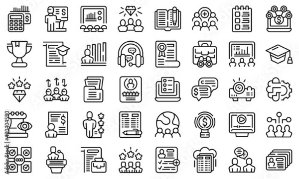 Fototapeta Staff training icons set outline vector. Work team
