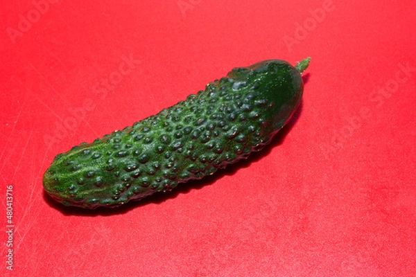 Obraz cucumber with cut off parts on a red background