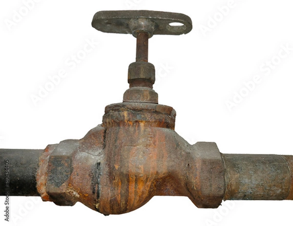 Obraz old rusty shut off cast iron valve on a white background 