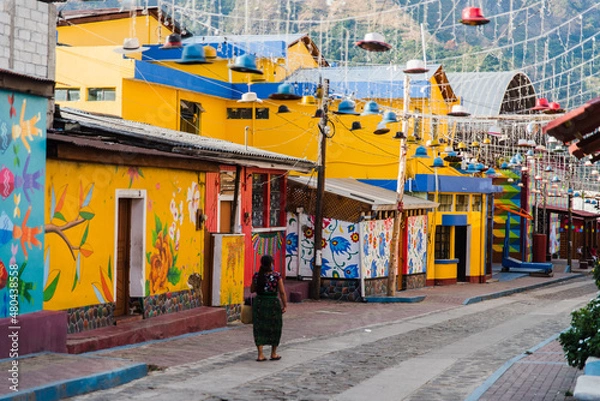 Fototapeta Colorful streets of San Juan La Laguna at Lake Atitlan, Guatemala. 