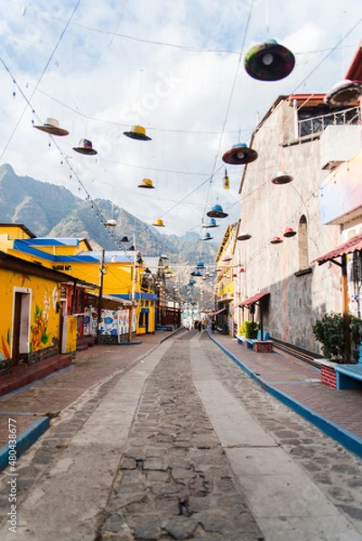 Fototapeta Colorful streets of San Juan La Laguna at Lake Atitlan, Guatemala. 