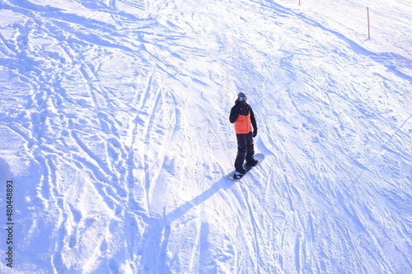 Obraz Slope, skier going down the slope