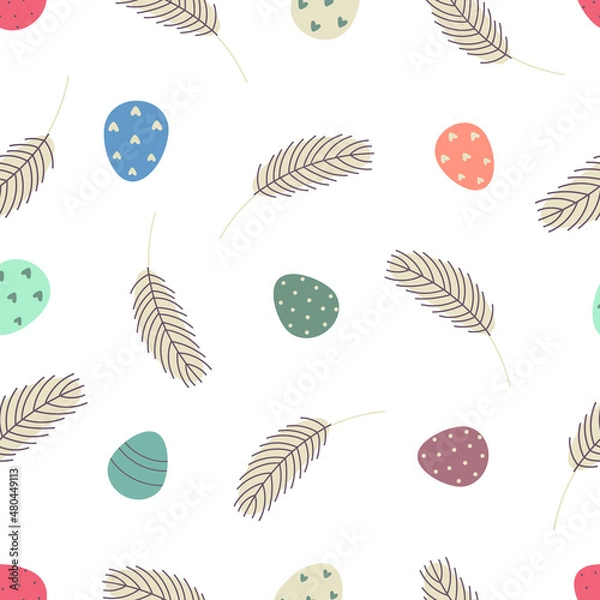Obraz Eggs and feathers Easter seamless pattern. Festive Easter background