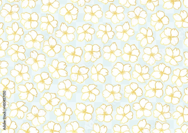 Obraz 金色の桜の花と市松模様の背景