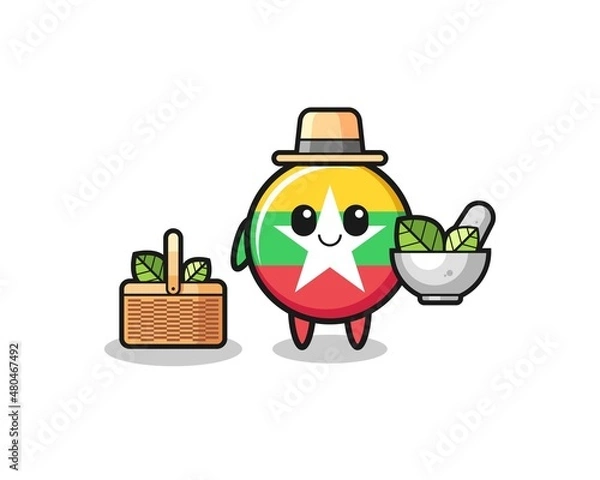 Fototapeta myanmar flag herbalist cute cartoon