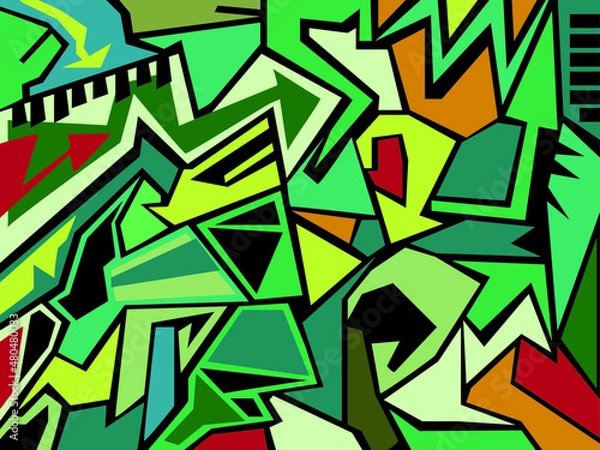 Obraz Green tones form graffiti tribal. Fabric patterns and backgrounds