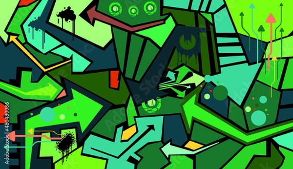 Obraz Green tones form graffiti tribal. Fabric patterns and backgrounds