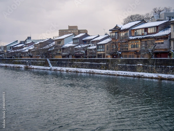 Obraz 冬の主計町茶屋街と浅野川