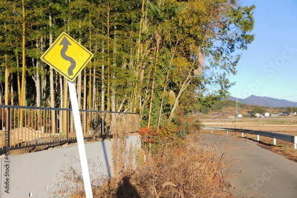 Obraz 日本にある、この先に右又は左つづら折りの道があることを表す道路標識