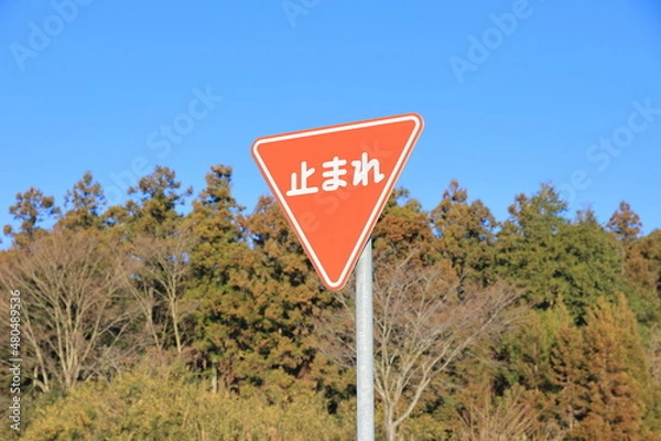 Obraz 日本にある、ここで一時停止しなければいけないことを表す道路標識