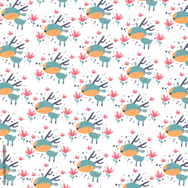 Fototapeta Illustration graphic seamless pattern cute deer premium vector
for kids and baby. Print on cloth, fabric, linen, textile and wallpaper background