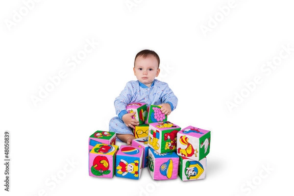Obraz Baby boy with soft cubes