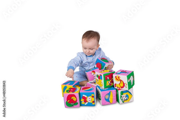 Obraz Baby boy with soft cubes
