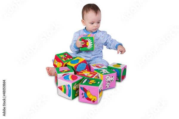 Obraz Baby boy with soft cubes