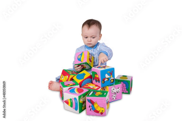 Obraz Baby boy with soft cubes