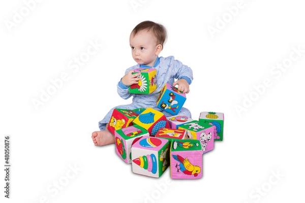 Obraz Baby boy with soft cubes