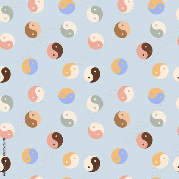 Obraz Yin yang seamless pattern, repeatable spiritual background, mystic surface pattern, ying yang vector