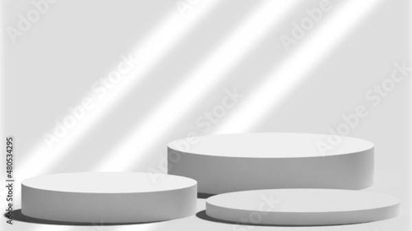 Fototapeta Clean Minimalistic Triple 3d Rendered Podium or Pedestal in White