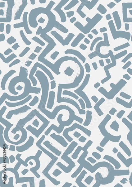 Fototapeta Geometric Ethnic  Hand Drawn Vector Seamless Pattern. Blue Design for Fabric, Wrapping Paper, Gift Cards etc.
