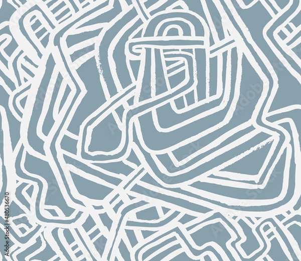 Fototapeta Geometric Ethnic  Hand Drawn Vector Seamless Pattern. Labirynth  Blue and White Design for Fabric, Wrapping Paper, Gift Cards etc.
