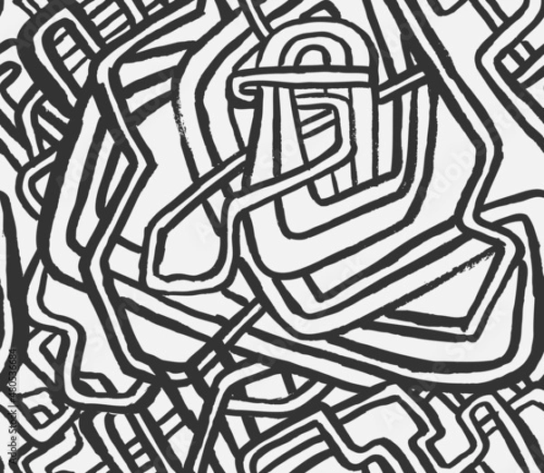 Fototapeta Geometric Ethnic  Hand Drawn Vector Seamless Pattern. Labirynth  Black and White Design for Fabric, Wrapping Paper, Gift Cards etc.
