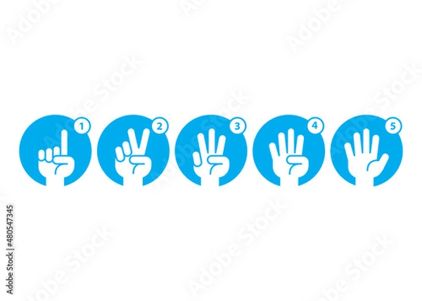 Fototapeta Hand count, gesture hand one, two, three, four, five, count to five. Vector icon template