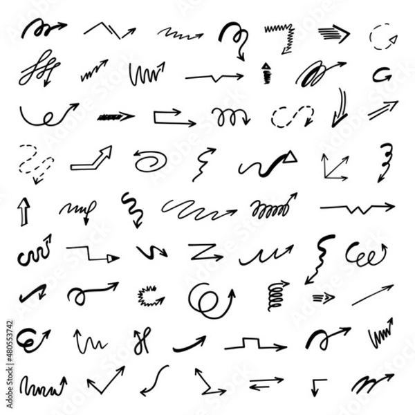 Fototapeta Vector set of hand-drawn arrows, elements for presentation	