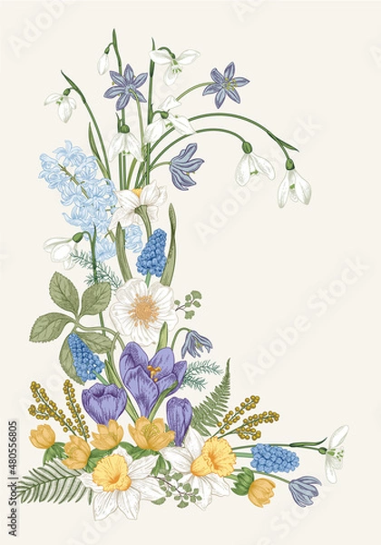 Obraz Spring flowers. Blooming garden. Vector illustration.