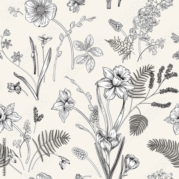 Obraz Spring flowers. Blooming garden. Vector illustration.