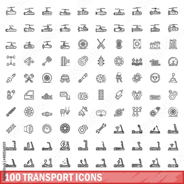 Fototapeta 100 transport icons set, outline style
