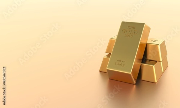 Fototapeta Stack of gold bars, business banking and financial concept. 3d rendering