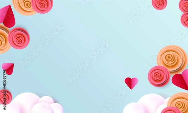 Fototapeta valentine backgrounds heart red sky pink frame banner design concept poster card vector 