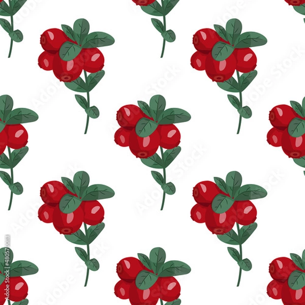Obraz Seamless vector pattern with cranberries. Bright summer background. North Berries.